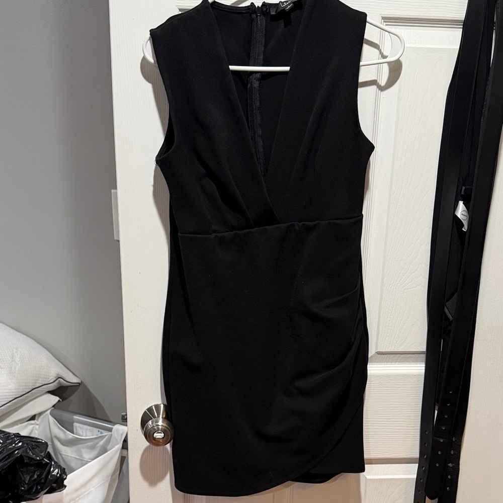 Lulu's Black Sleeveless Surplice Mini Dress